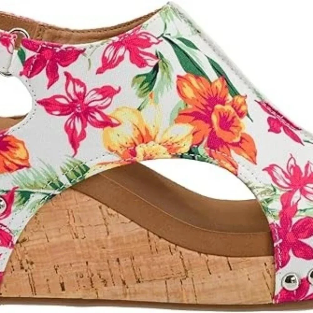 Corkys Footwear Womens White Floral Carley Wedges - Picture 3 of 3